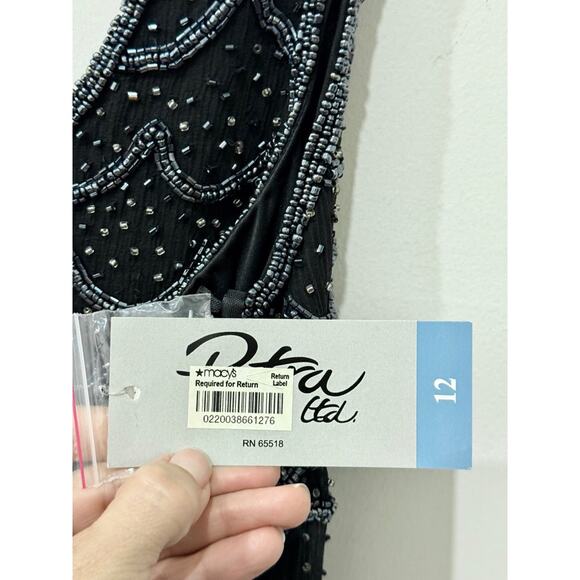 NWT Patra Mesh & Stones Beaded Scalloped Tiered Midi Dress Black Womens Size 12 - Picture 5 of 6